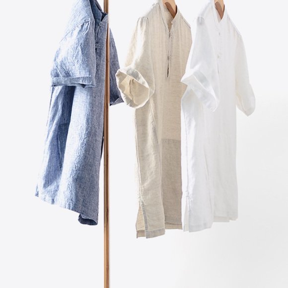 Buttoned Round Neck Short Sleeve Linen Tee - Picture 10 of 10